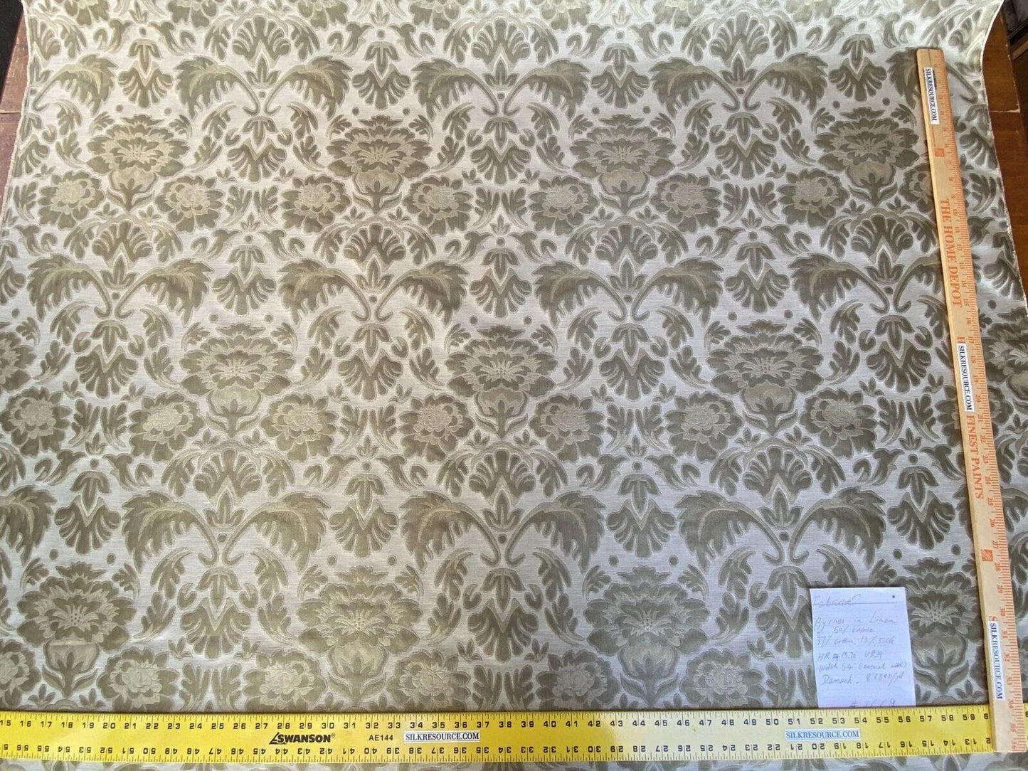 Fabricut Byrnes In Linen Beige Silk Cotton Lampas Renaissance Damask MSRP USD 188.50/Y