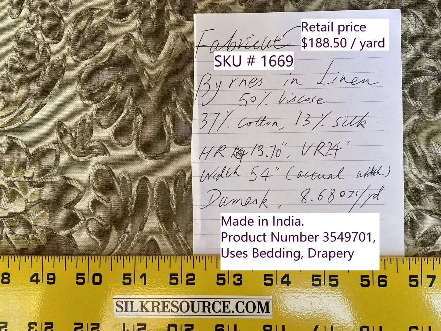 Fabricut Byrnes In Linen Beige Silk Cotton Lampas Renaissance Damask MSRP USD 188.50/Y