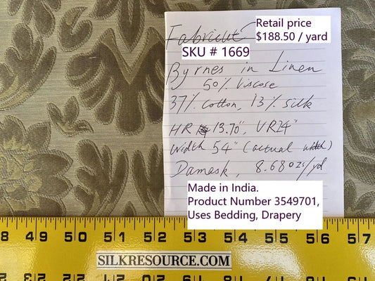Fabricut Byrnes In Linen Beige Silk Cotton Lampas Renaissance Damask MSRP USD 188.50/Y