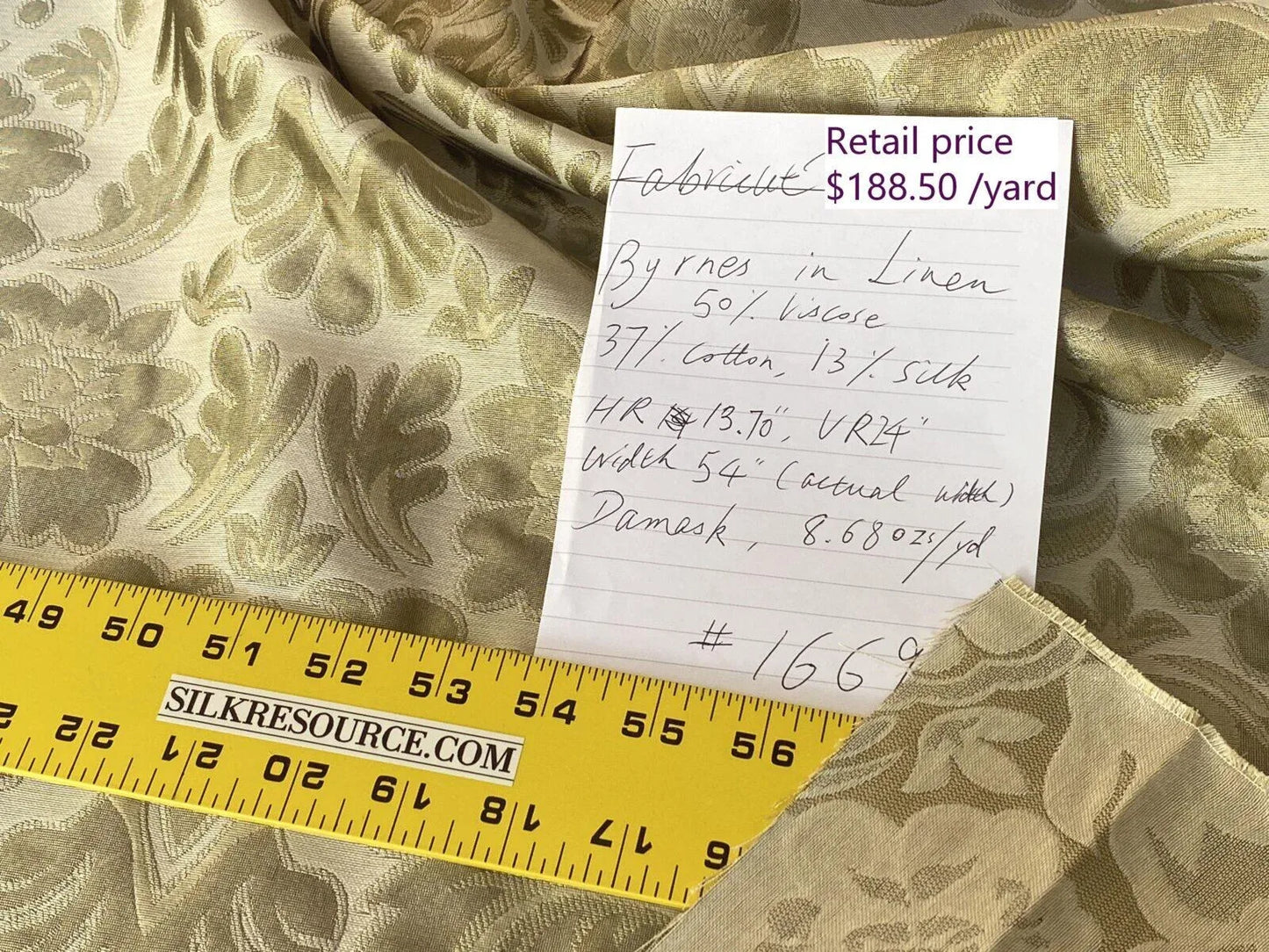 Fabricut Byrnes In Linen Beige Silk Cotton Lampas Renaissance Damask MSRP USD 188.50/Y