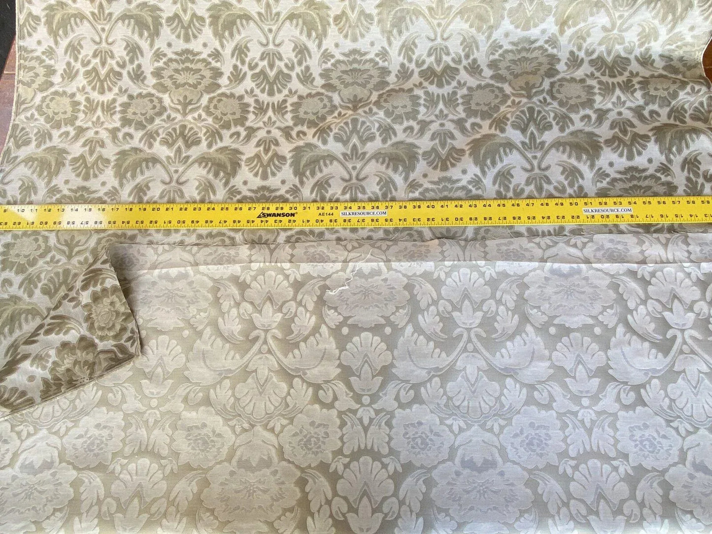 Fabricut Byrnes In Linen Beige Silk Cotton Lampas Renaissance Damask MSRP USD 188.50/Y