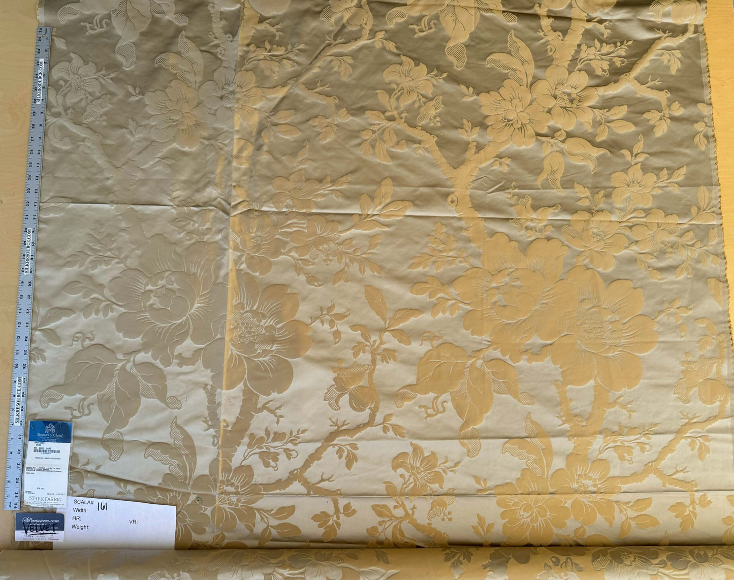 2.4yard with Stain Scalamandre Tassinari and Chatel Argenson Dore Silk Damask Gold Gray Renaissance Floral MSRP $1200+/Y