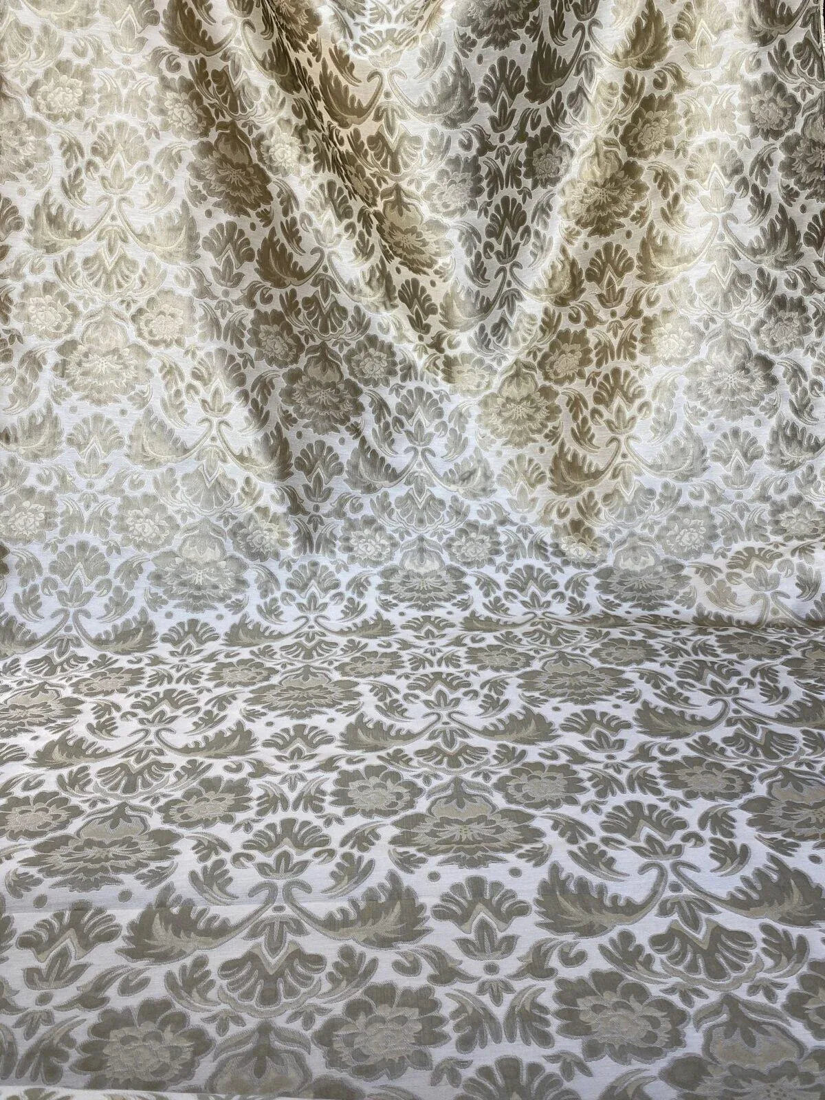 Fabricut Byrnes In Linen Beige Silk Cotton Lampas Renaissance Damask MSRP USD 188.50/Y