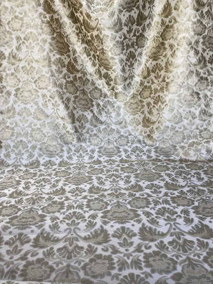 Fabricut Byrnes In Linen Beige Silk Cotton Lampas Renaissance Damask MSRP USD 188.50/Y