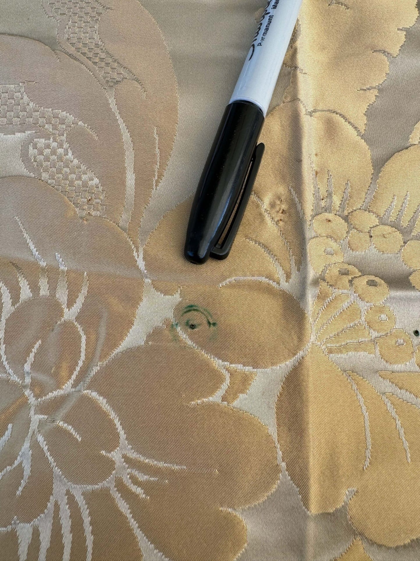 2.4yard with Stain Scalamandre Tassinari and Chatel Argenson Dore Silk Damask Gold Gray Renaissance Floral MSRP $1200+/Y