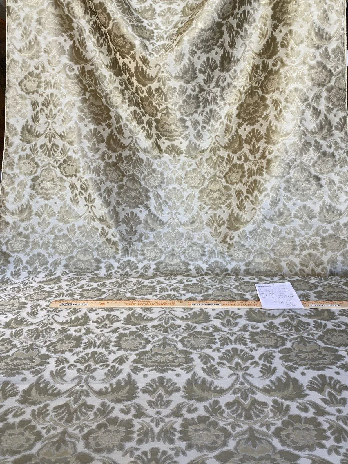 Fabricut Byrnes In Linen Beige Silk Cotton Lampas Renaissance Damask MSRP USD 188.50/Y