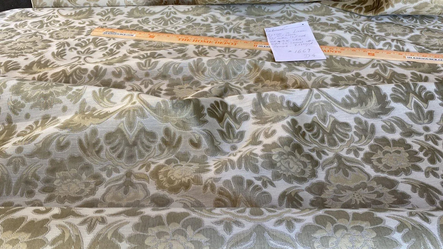 Fabricut Byrnes In Linen Beige Silk Cotton Lampas Renaissance Damask MSRP USD 188.50/Y
