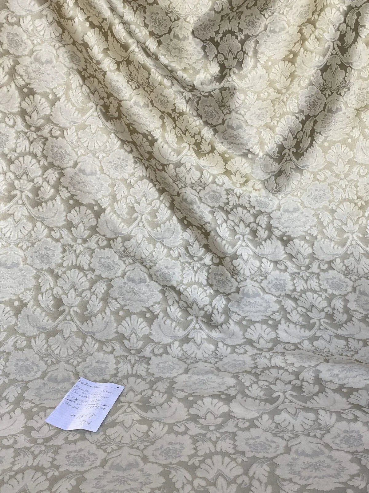 Fabricut Byrnes In Linen Beige Silk Cotton Lampas Renaissance Damask MSRP USD 188.50/Y