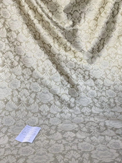 Fabricut Byrnes In Linen Beige Silk Cotton Lampas Renaissance Damask MSRP USD 188.50/Y