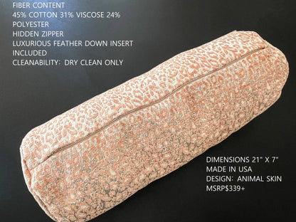 PILLOW 21"x7" Scalamandre LEOPARD BOLSTER PINK SAND Animal Skin MSRP USD339+