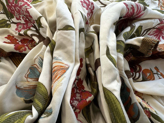 1.2yard Scalamandre Frida Kahlo Cream/multi Mexican Floral &amp; Fruits Frida Kahlo Old World Weavers Flower Lampas MSRP USD 546/y