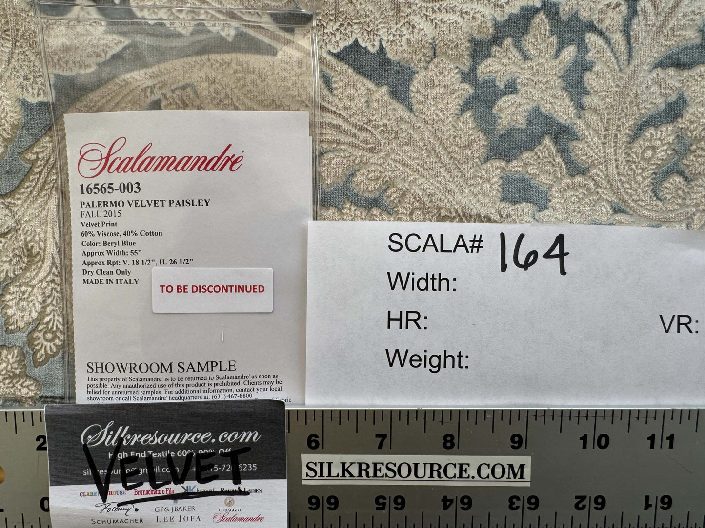 1.2yard Scalamandre Palermo Velvet Paisley Beryl Blue Printed Velvet Botanical Foliage MSRP USD610/y