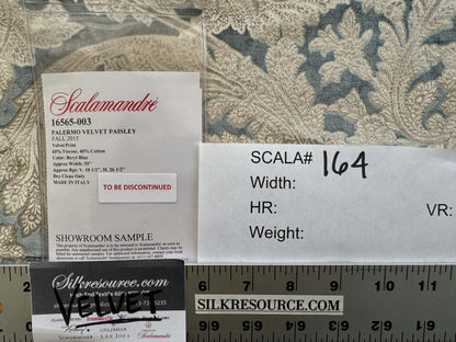 1.2yard Scalamandre Palermo Velvet Paisley Beryl Blue Printed Velvet Botanical Foliage MSRP USD610/y