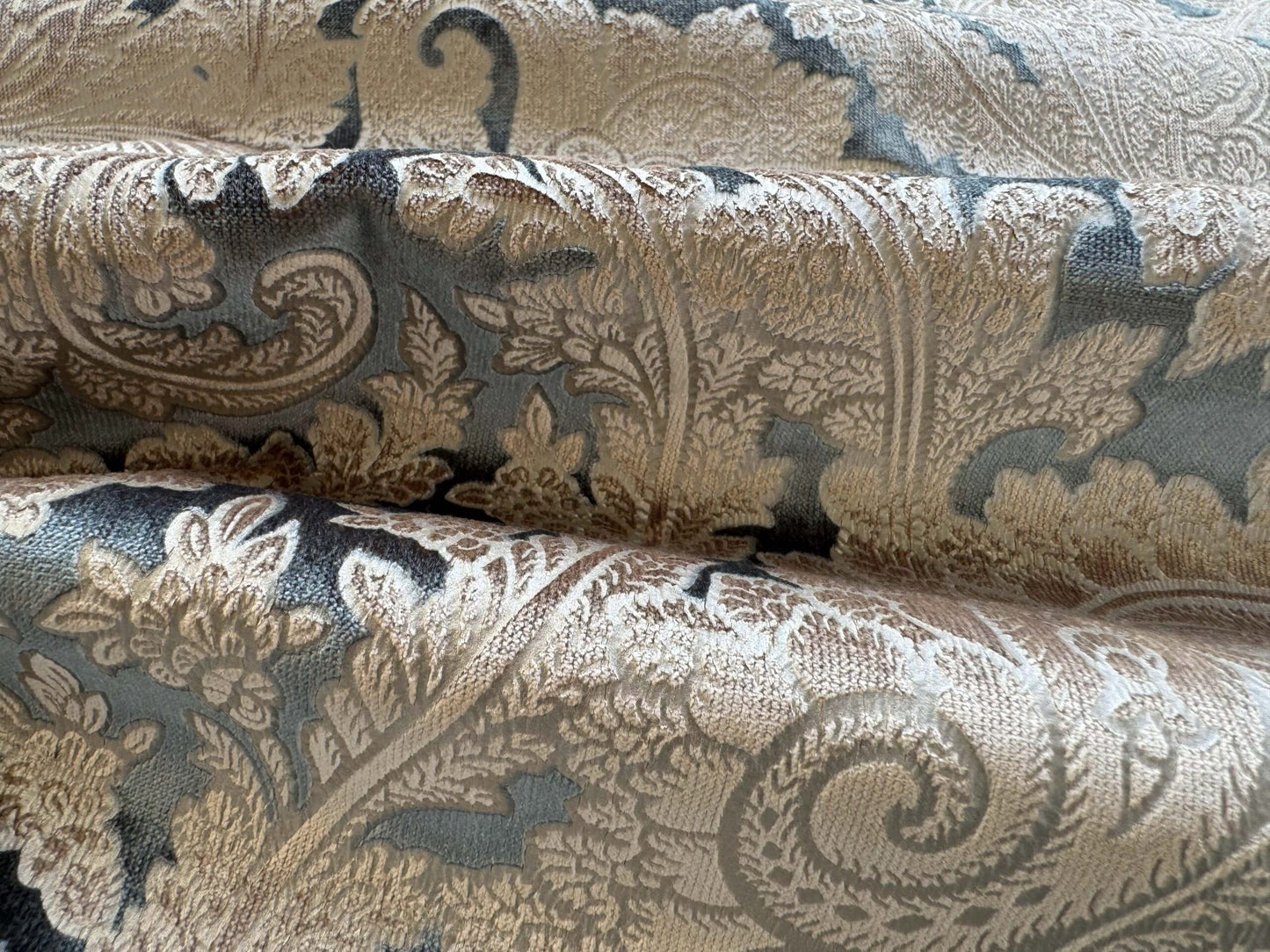 1.2yard Scalamandre Palermo Velvet Paisley Beryl Blue Printed Velvet Botanical Foliage MSRP USD610/y