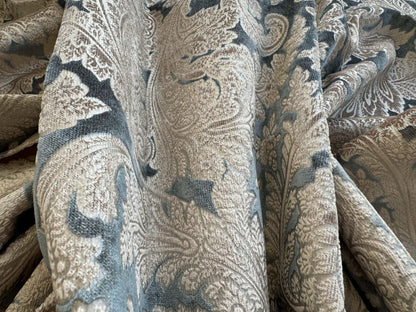 1.2yard Scalamandre Palermo Velvet Paisley Beryl Blue Printed Velvet Botanical Foliage MSRP USD610/y
