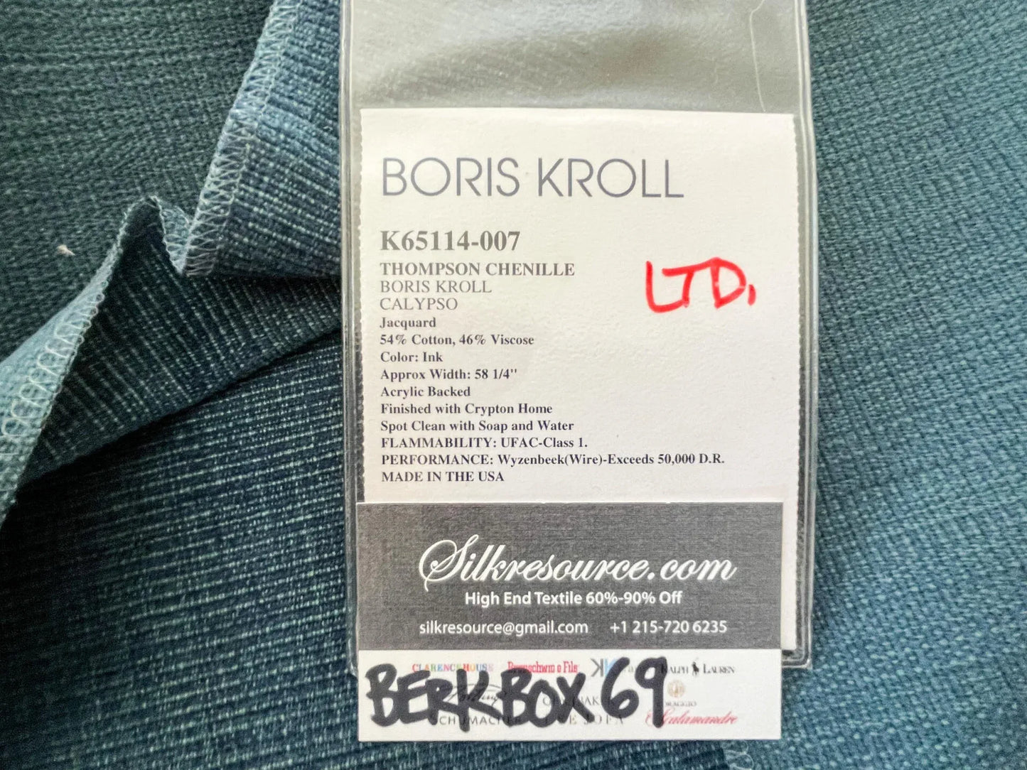 22 Berkbox69 26″x 27″ Square  Scalamandre Boris Kroll Thompson Chenille Ink Jacquard Solid Texture