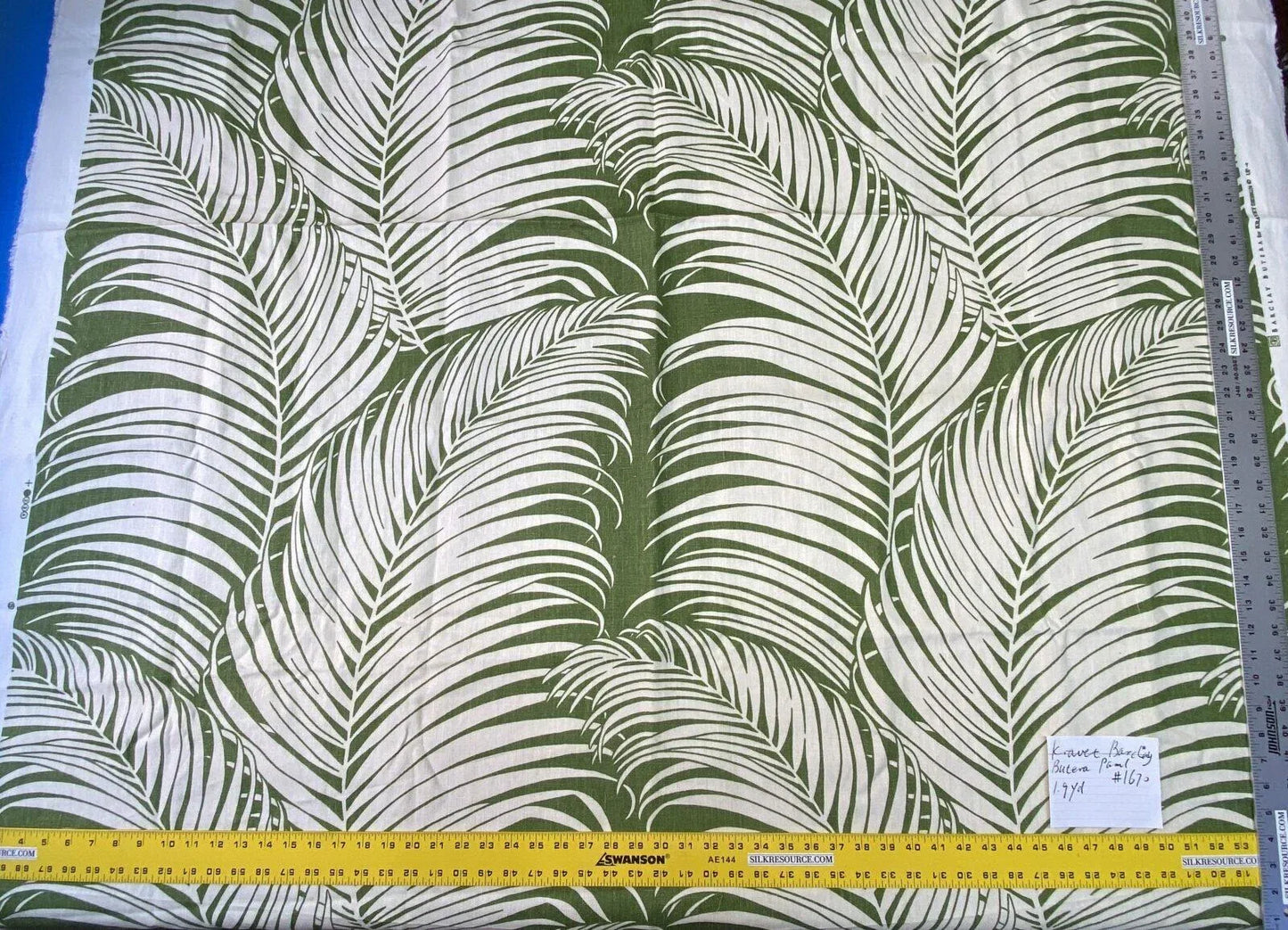 1.9yds Kravet Barclay Butera Bacularia Palms Tropical Foliage Green White Linen MSRP USD 129/Y