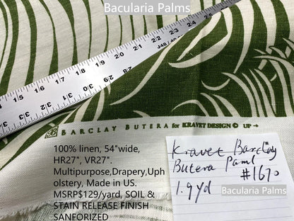 1.9yds Kravet Barclay Butera Bacularia Palms Tropical Foliage Green White Linen MSRP USD 129/Y