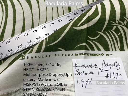 1.9yds Kravet Barclay Butera Bacularia Palms Tropical Foliage Green White Linen MSRP USD 129/Y
