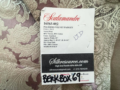 39 Berkbox69 26"x26" Scalamandre PALERMO VELVET PAISLEY Amethyst Brown Velvet Print