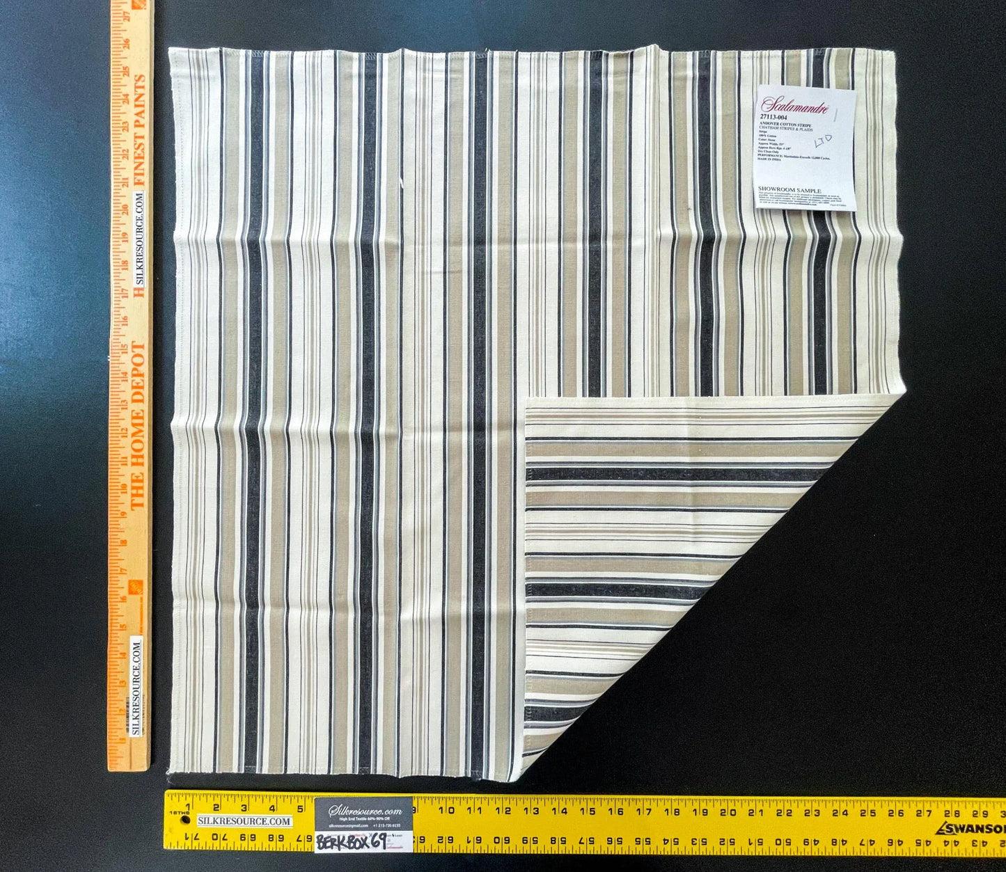 41 Berkbox69 26" x 26" Scalamandre ANDOVER COTTON STRIPE STONE Black