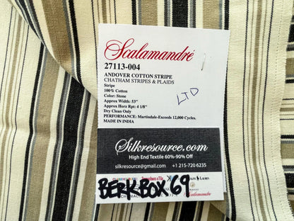41 Berkbox69 26" x 26" Scalamandre ANDOVER COTTON STRIPE STONE Black