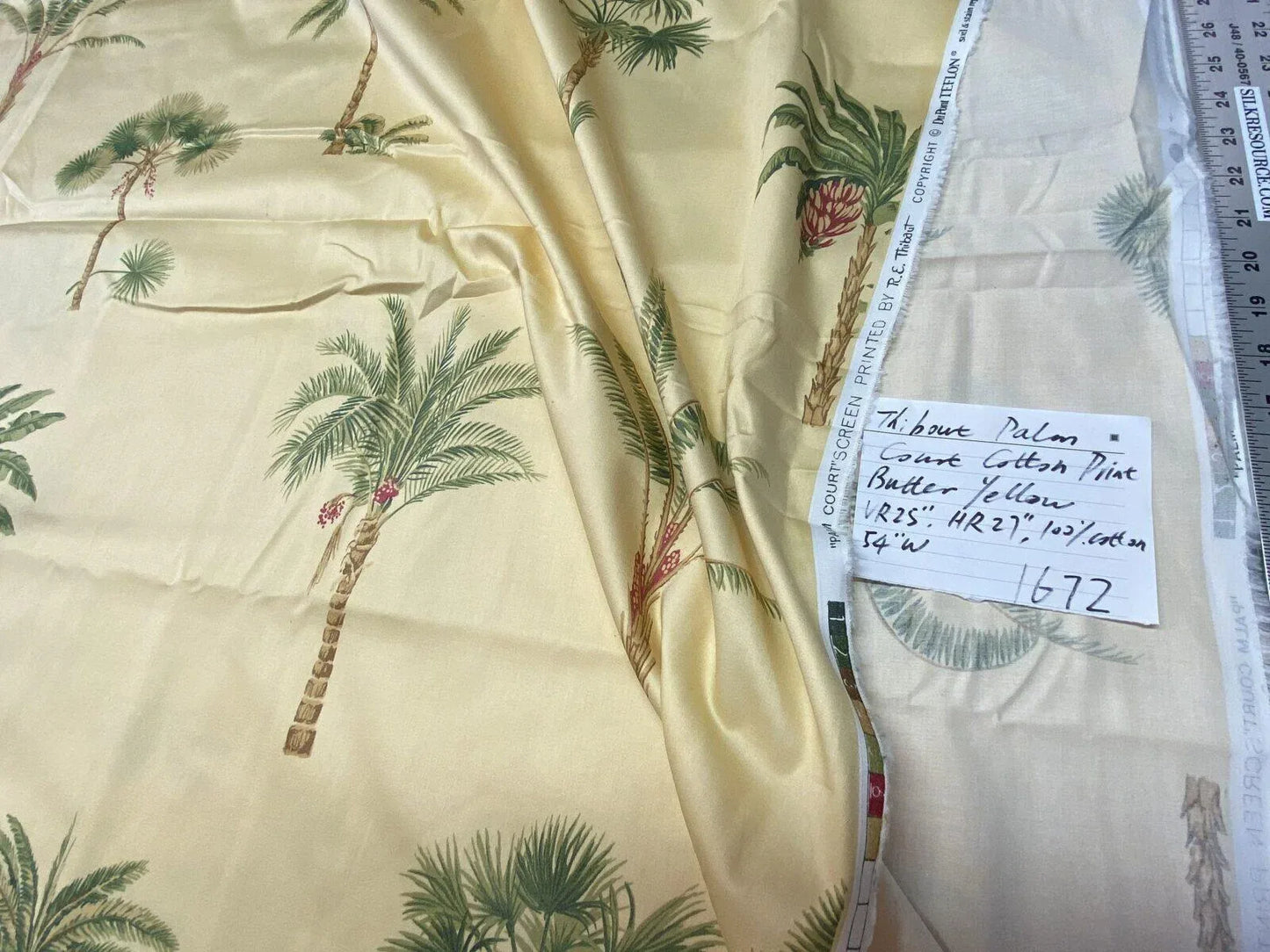 5y Thibaut Palm Court Cotton Print In Butter Yellow Tropical Tree Foliage The Gazebo Collection
