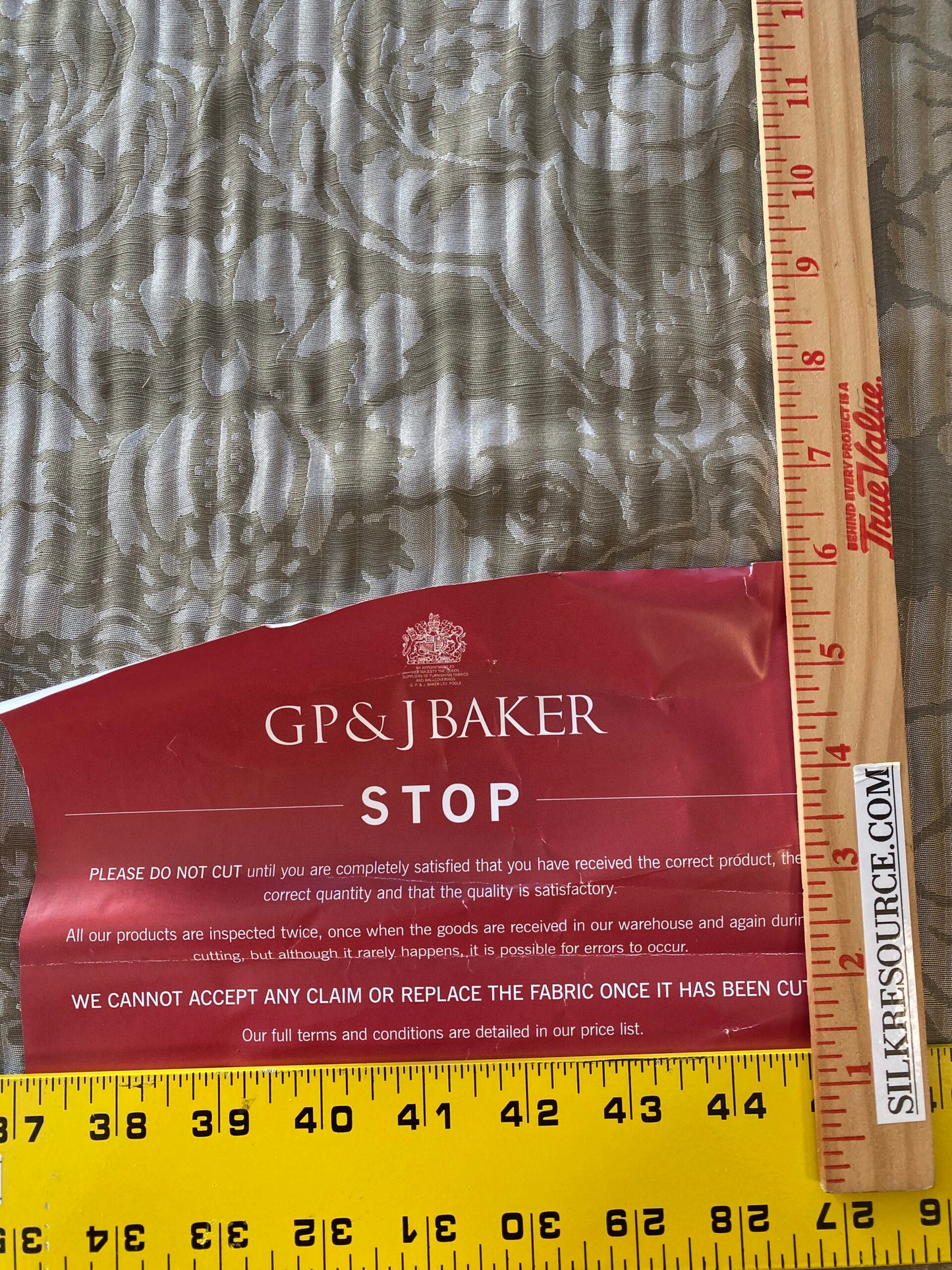 By yard Lee Jofa Mulberry Home Pleated Damask Pewter Silver Blue Floral Wide Stripe Silk MSRP USD 298/Y