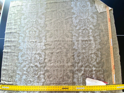 By yard Lee Jofa Mulberry Home Pleated Damask Pewter Silver Blue Floral Wide Stripe Silk MSRP USD 298/Y