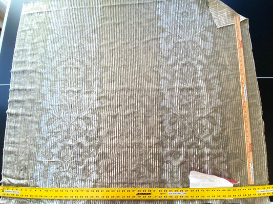 By yard Lee Jofa Mulberry Home Pleated Damask Pewter Silver Blue Floral Wide Stripe Silk MSRP USD 298/Y