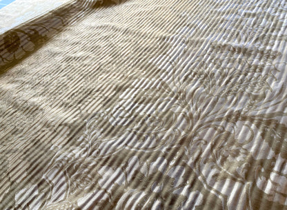 By yard Lee Jofa Mulberry Home Pleated Damask Pewter Silver Blue Floral Wide Stripe Silk MSRP USD 298/Y