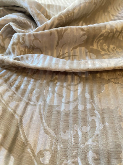 By yard Lee Jofa Mulberry Home Pleated Damask Pewter Silver Blue Floral Wide Stripe Silk MSRP USD 298/Y
