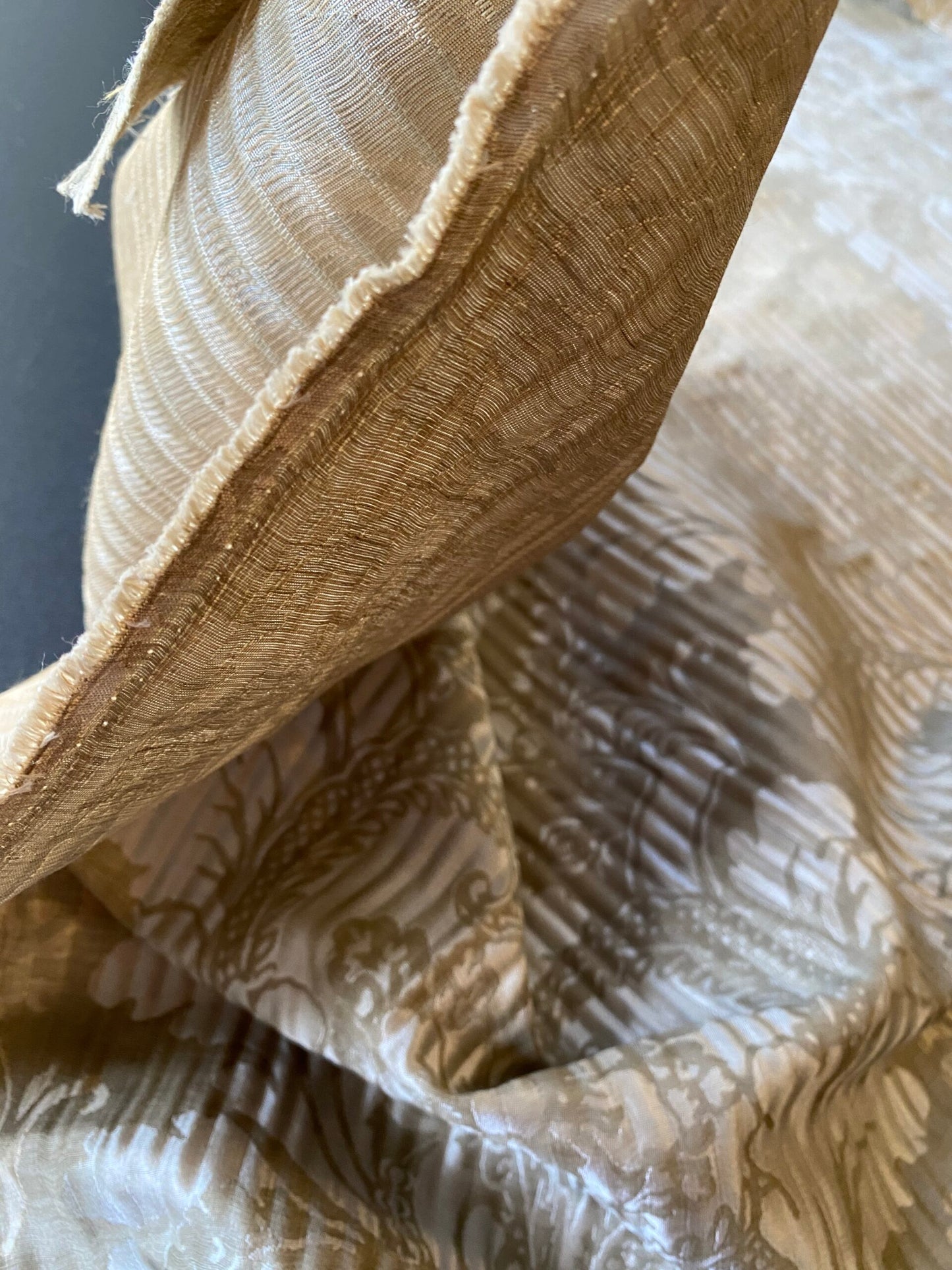 By yard Lee Jofa Mulberry Home Pleated Damask Pewter Silver Blue Floral Wide Stripe Silk MSRP USD 298/Y