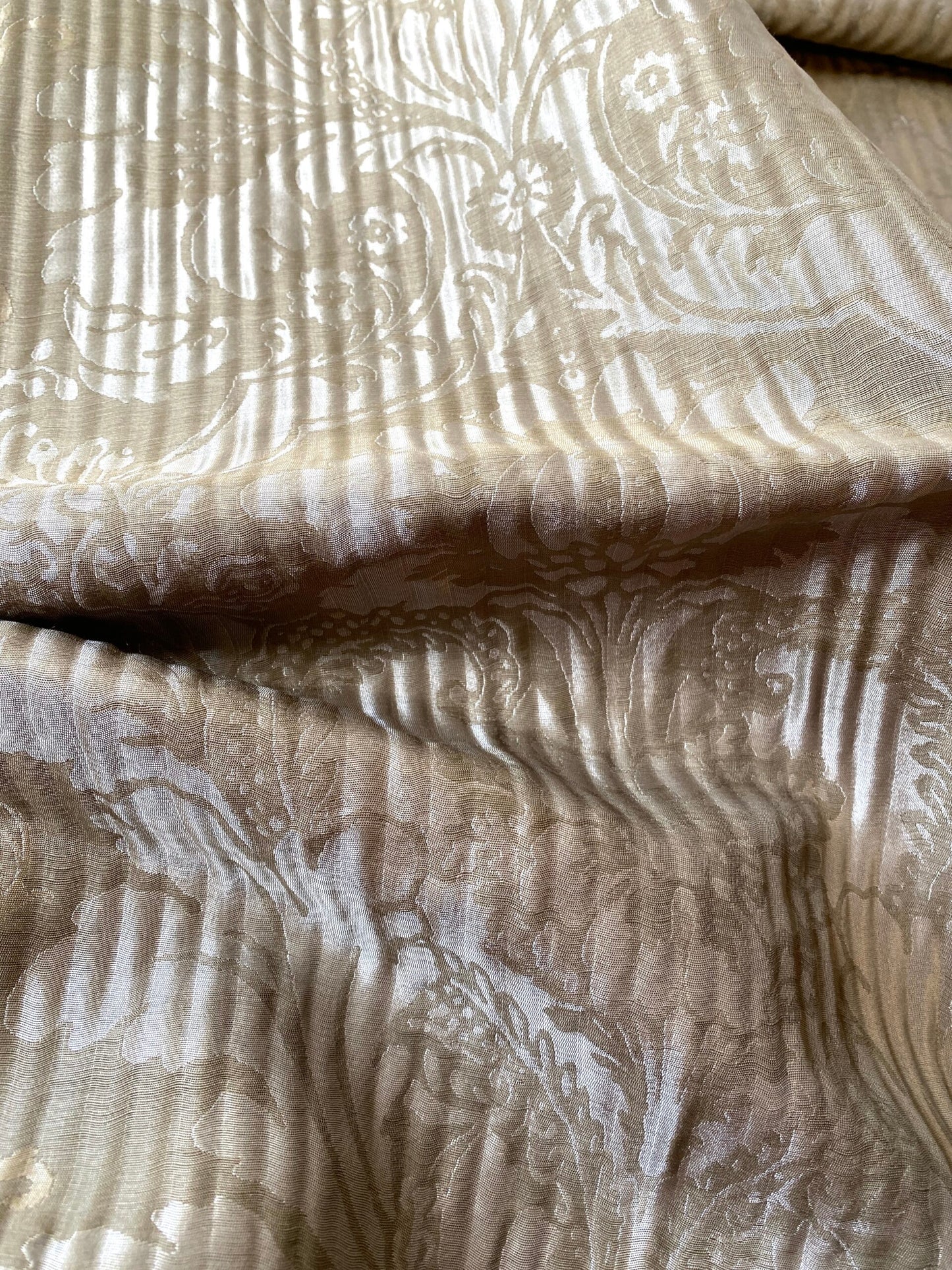 By yard Lee Jofa Mulberry Home Pleated Damask Pewter Silver Blue Floral Wide Stripe Silk MSRP USD 298/Y