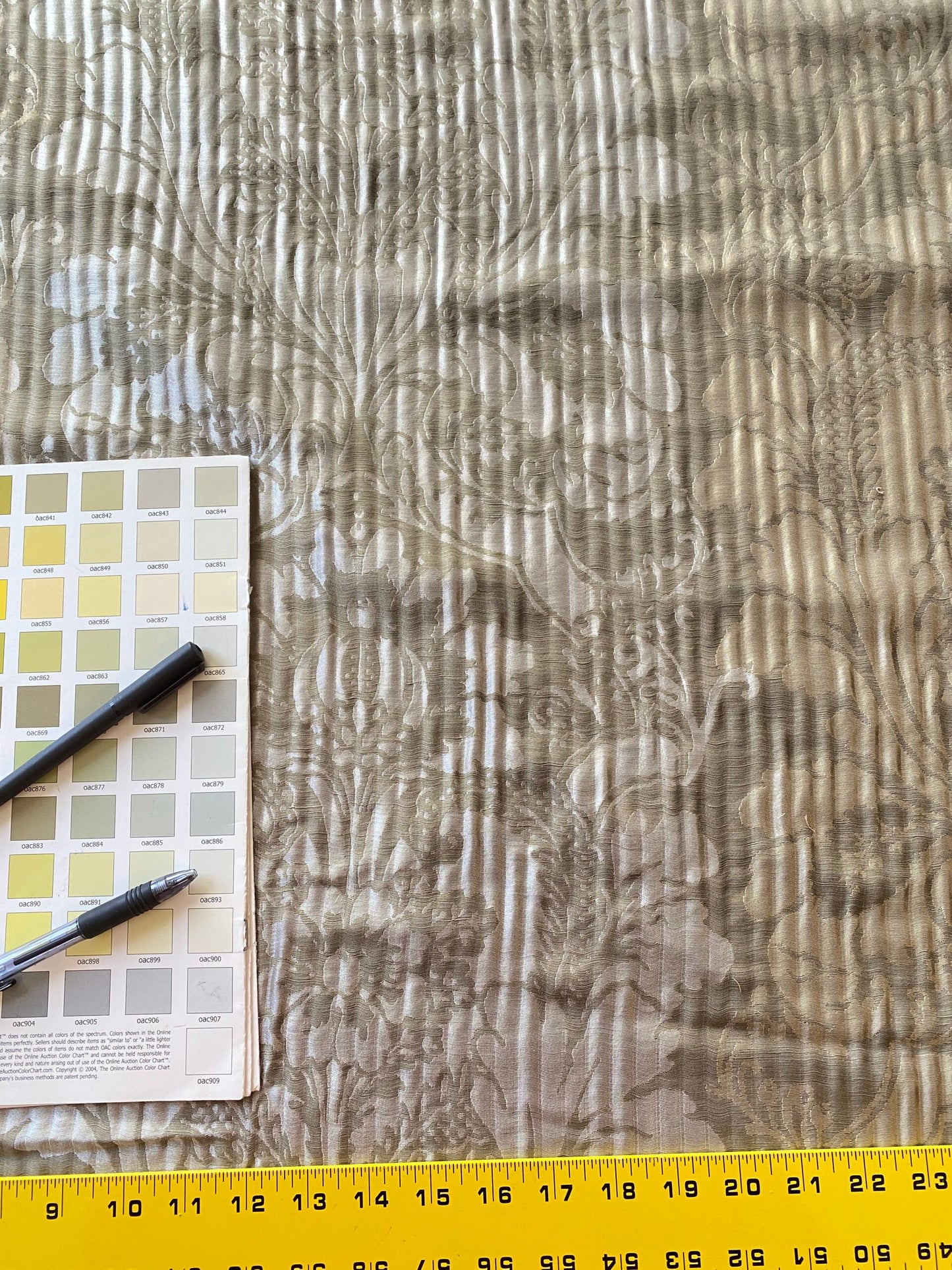 By yard Lee Jofa Mulberry Home Pleated Damask Pewter Silver Blue Floral Wide Stripe Silk MSRP USD 298/Y