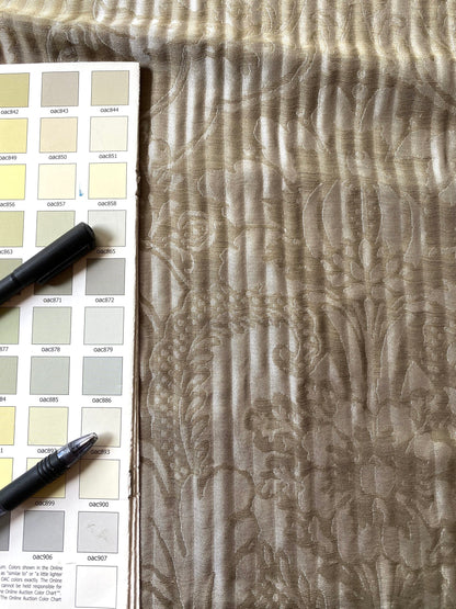 By yard Lee Jofa Mulberry Home Pleated Damask Pewter Silver Blue Floral Wide Stripe Silk MSRP USD 298/Y