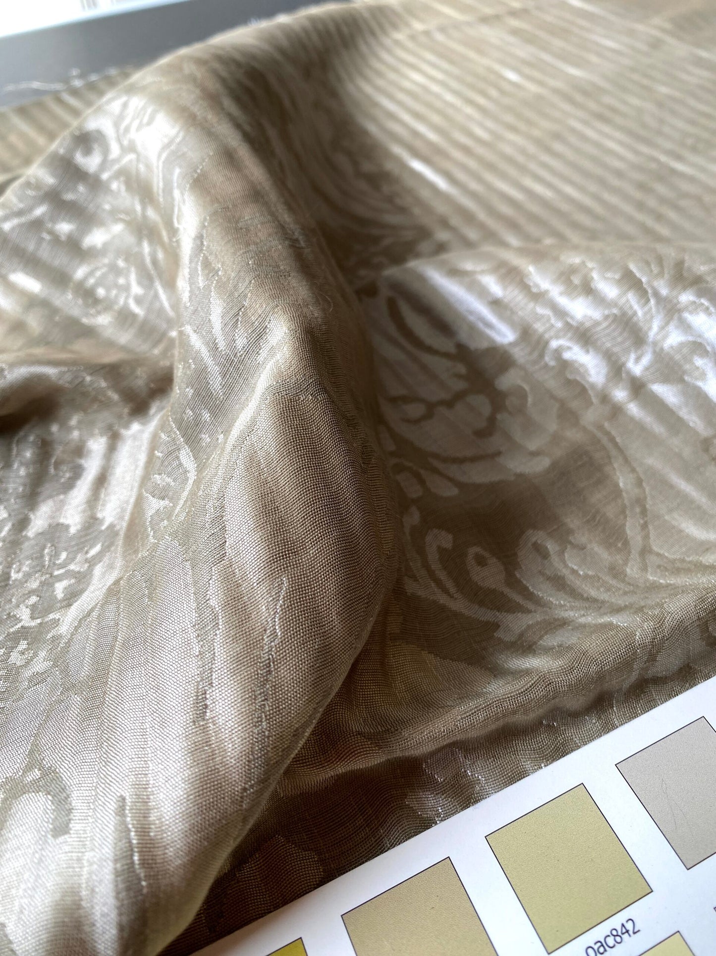 By yard Lee Jofa Mulberry Home Pleated Damask Pewter Silver Blue Floral Wide Stripe Silk MSRP USD 298/Y