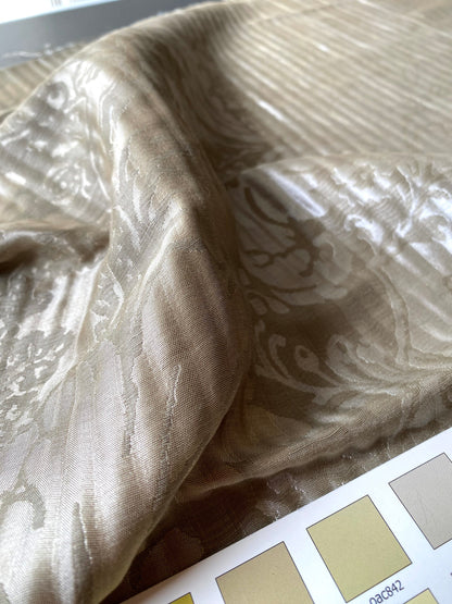 By yard Lee Jofa Mulberry Home Pleated Damask Pewter Silver Blue Floral Wide Stripe Silk MSRP USD 298/Y