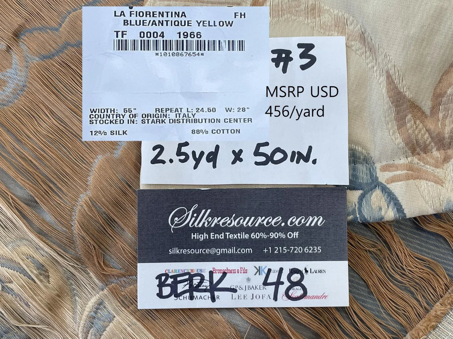 16 Berkbox48 2.5 yard  Scalamandre La Fiorentina Blue / Antique Yellow Lampases By Old World Weavers MSRP USD 456/y