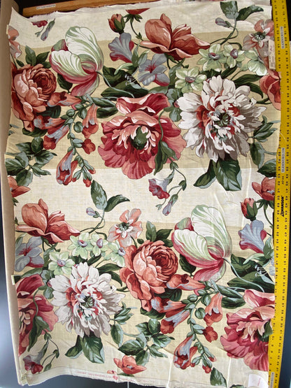 Scalamandre Marisa Large Peony Tulip Daffodil Flower Linen Freesia Cream Bouquet 18 Screens MSRP USD 252/Y