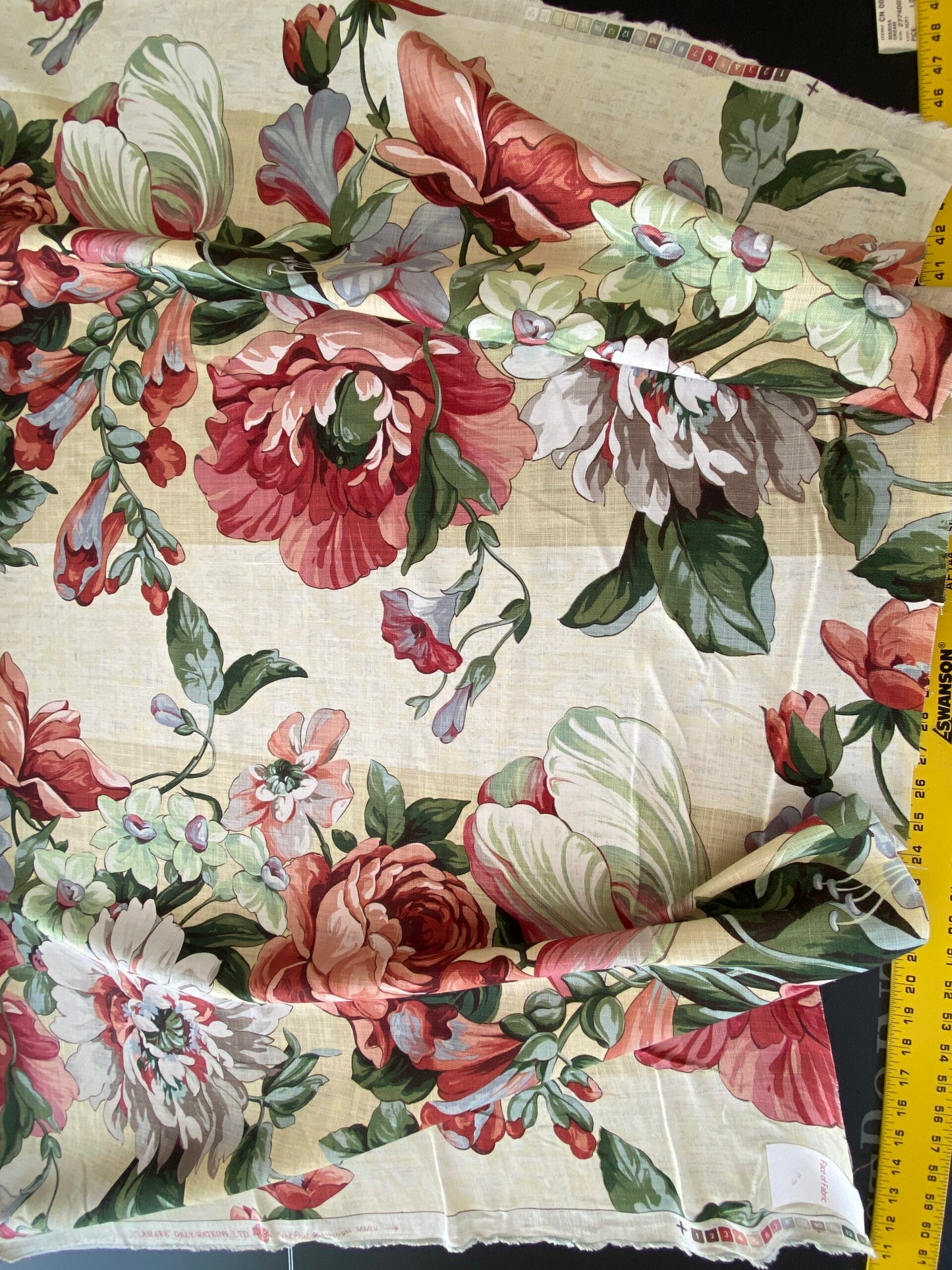 Scalamandre Marisa Large Peony Tulip Daffodil Flower Linen Freesia Cream Bouquet 18 Screens MSRP USD 252/Y