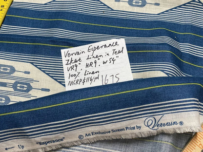 4yds Vervain Esperance Ikat Linen Fabric In Teal Blue 100% Linen MSRP USD 116/Y