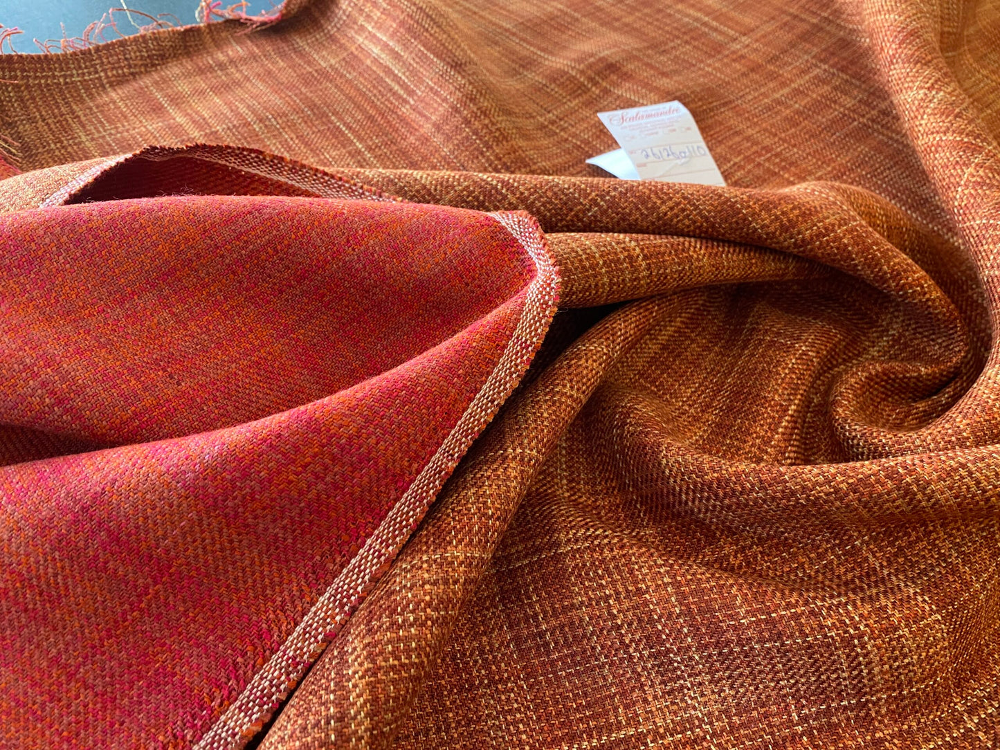 1y Scalamandre Flip Spice Red Strie Texture Solid MSRP USD190/y