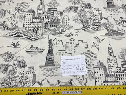 3.4yards Genevieve Gorder Toile New York City Landmarks Cotton Print Charcoal Black On White Statue Of Liberty