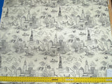 3.4yards Genevieve Gorder Toile New York City Landmarks Cotton Print Charcoal Black On White Statue Of Liberty