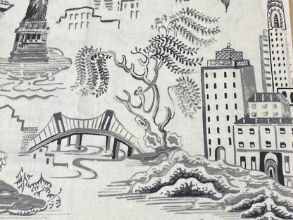 3.4yards Genevieve Gorder Toile New York City Landmarks Cotton Print Charcoal Black On White Statue Of Liberty