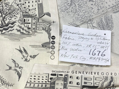 3.4yards Genevieve Gorder Toile New York City Landmarks Cotton Print Charcoal Black On White Statue Of Liberty