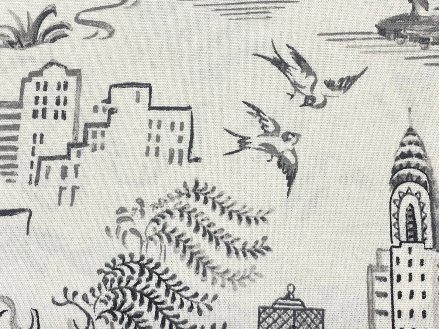 3.4yards Genevieve Gorder Toile New York City Landmarks Cotton Print Charcoal Black On White Statue Of Liberty