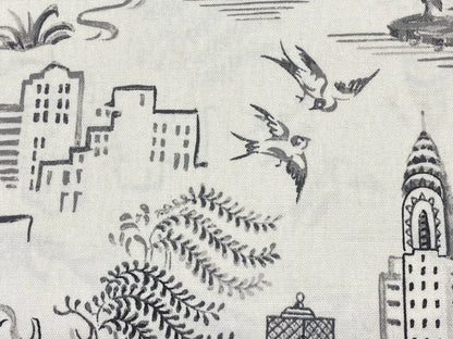 3.4yards Genevieve Gorder Toile New York City Landmarks Cotton Print Charcoal Black On White Statue Of Liberty