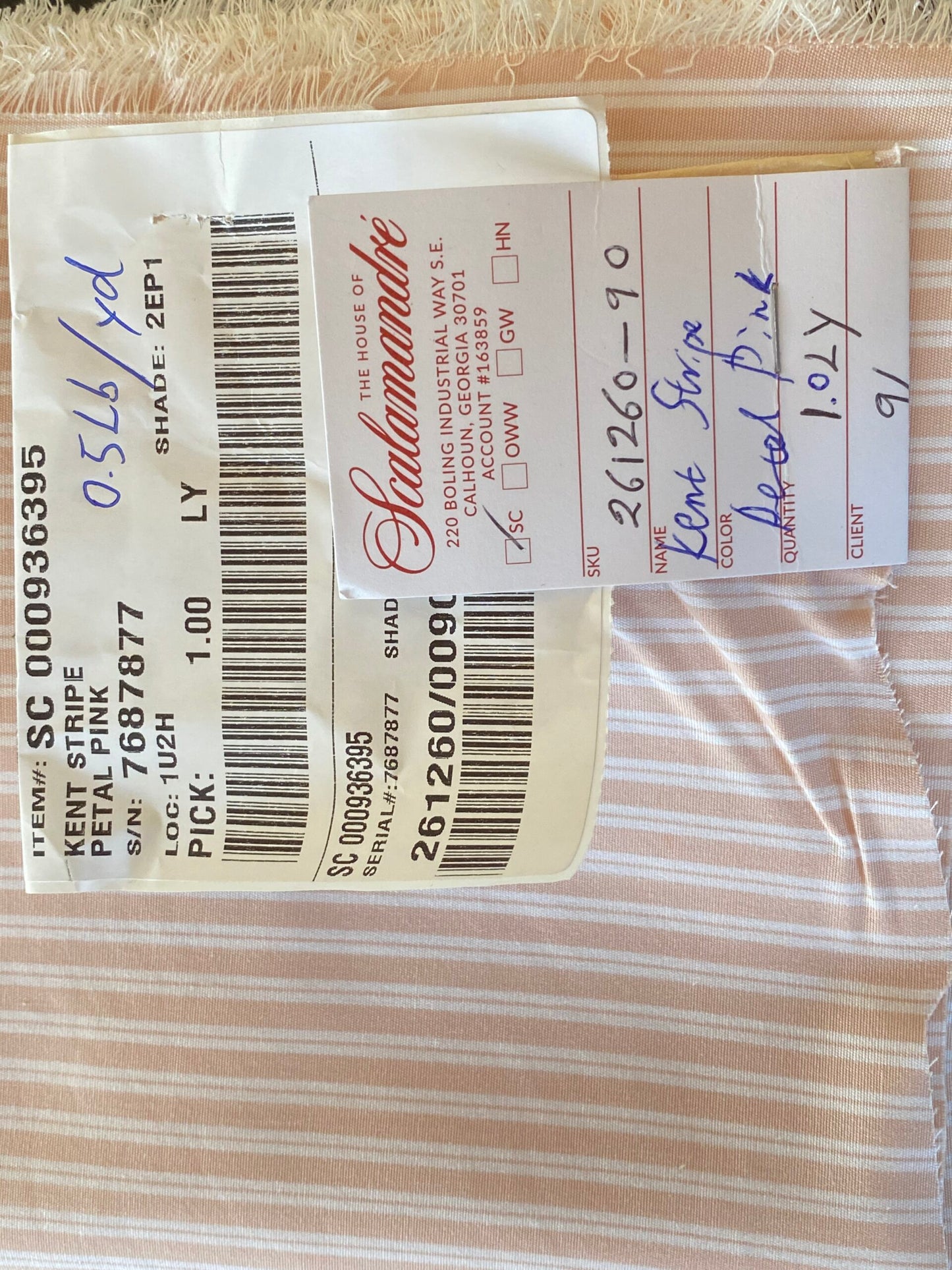 1.7yard Scalamandre Kent Stripe Petal Pink White Cotton